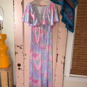 Vintage 1980’s Pastel Maxi Dress with Flutter Sleeves